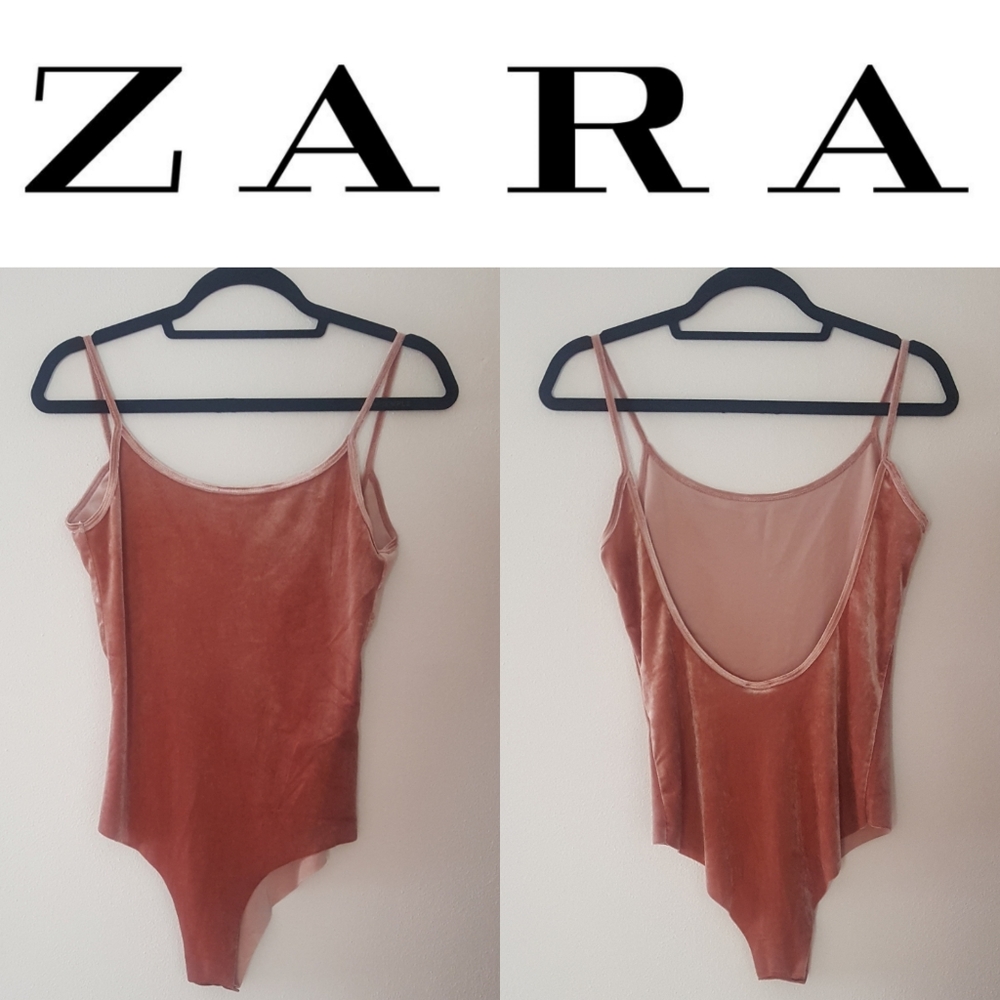 Zara Collection Pink Velvet Seamless Bodysuit